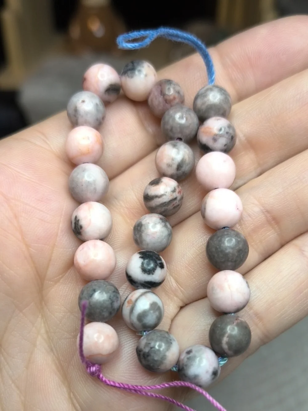 #1- 8mm Pink Zebra Jasper Bead Strand - 8